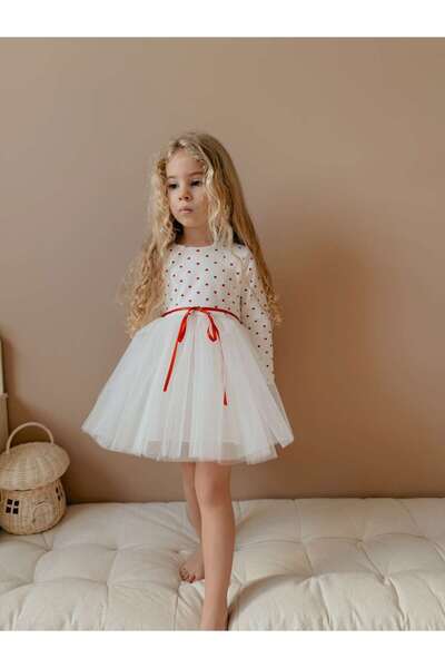 Linola Baby Kids Любов - Екрю сърцевидна рокля с дълги ръкави и пачка