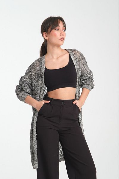 Su Moda Women's Clothing Long Cardigan Sequin Buttonless Long Sleeve Comfortable Fit Relax Knitwear Cardigan