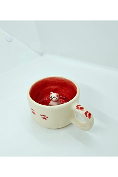 Soli Seramik El Yapımı Kedili Seramik Kupa, Kedi Figürü ile Özel Tasarım Kahve ve Çay Kupası,  Hediyelik Mug