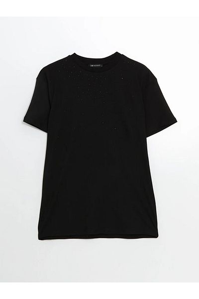 LC Waikiki Γυναικείο T-Shirt LCW Modest Black Crew Neck Stone