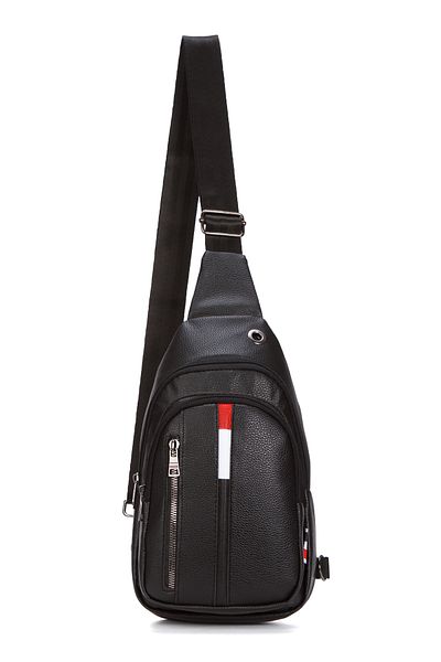 NEWISH POLO ACCESSORIES Geantă crossbody unisex din piele neagră Geantă pentru piept Geantă de umăr cu priză pentru căști Curea zilnică în două direcții