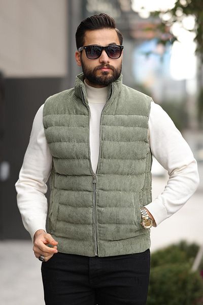 Moderk Velvet Corduroy Zippered Inflatable Vest Men