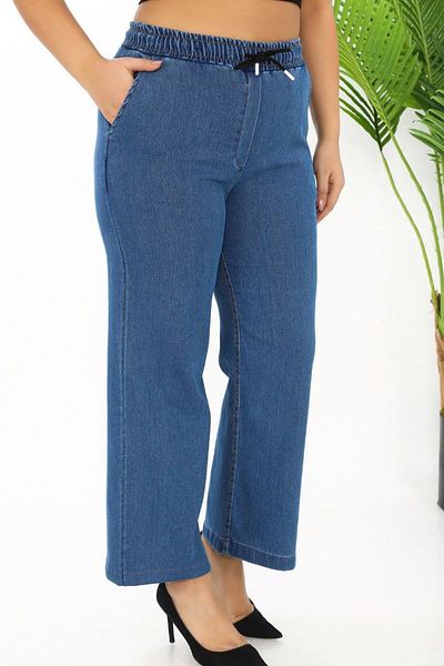 Gül Moda Elastic Waist Wide Leg Jeans Lycra High Waist Light Blue G115-2