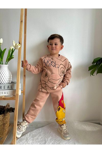 Prime Butik Coffee Color Lion Character Boy's Bottom Top Suit