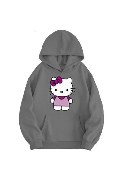 LA GULER Φούτερ με στάμπα Hello Kitty με κουκούλα Unisex με 3 νήματα βαμβακερά σαρσόν