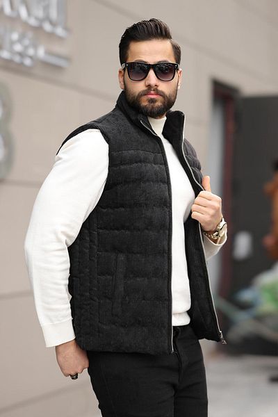Moderk Velvet Corduroy Zippered Inflatable Vest Men