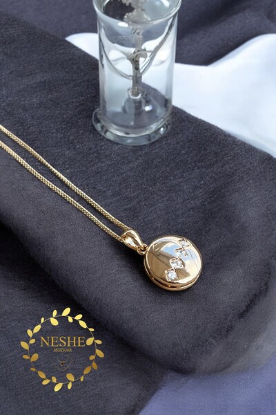 shesra Zirkon Taşlı Yuvarlak Kolye Ucu Rose Gold Renk Kaplama Çelik Kolye