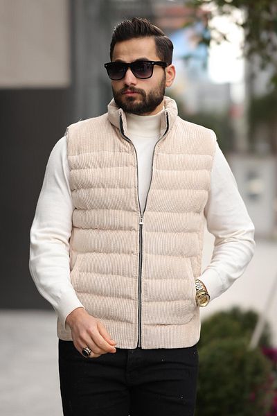 Moderk Velvet Corduroy Zippered Inflatable Vest Men