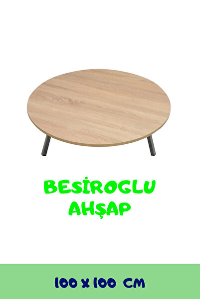 besiroglu ahsap 100 Cm Çap - Ahşap Kaplama Katlanabilir Yer Sofrası - Oyun Masası - 21 Cm Yükseklik