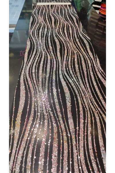 River Fabrics Degradeli Simli Pullu Kumaş Pudra