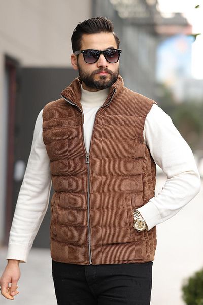 Moderk Velvet Corduroy Zippered Inflatable Vest Men