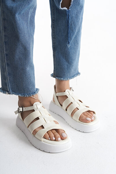 Weynes Women's White Strap Detailed High Sole Comfortable Daily Sandals Wsb3008