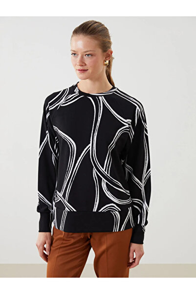 LC Waikiki Lcwaikiki Classic Black Printed Crew Neck Floral Oversize Women's ...