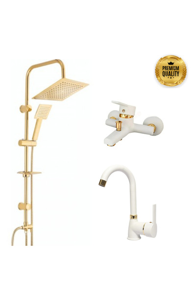 KAVİTİCARET الجيل الجديد من الروبوت الذهبي - رشاش، دش علوي، ومجموعة حوض حمام من الذهب الأبيض