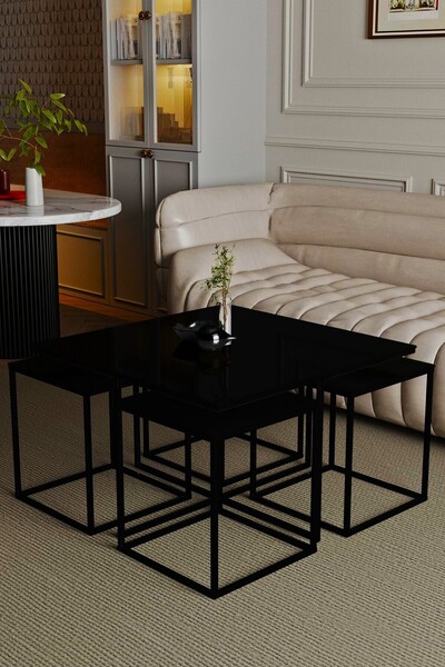 home plus mobilya Bissau 5'li Siyah İskelet Siyah Mat Mdf Orta Sehpa & Zigon ...