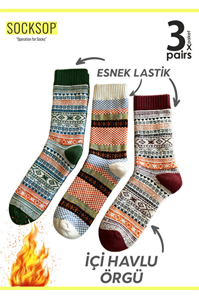 BULG Kışlık Kadın Çorabı Iskandinav Tarzı 3'lü Paket