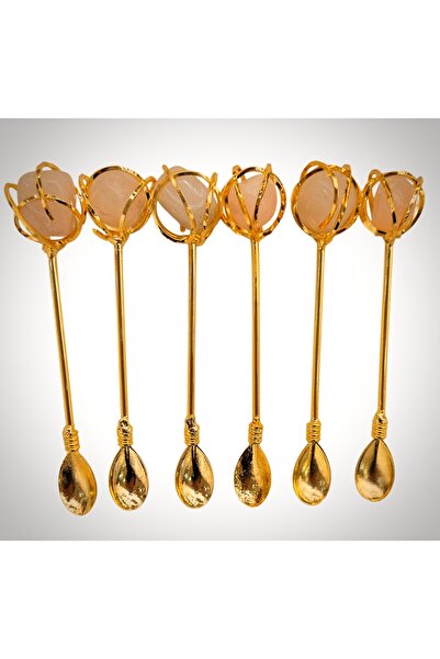 DUKKANI ISTANBUL Çay Kaşığı Bakır 6'Lı Doğal Taşlı Pembe Kuvars