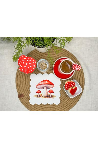 DECO Watercolor Mushrooms Design Washable Fabric Napkin 1 Piece