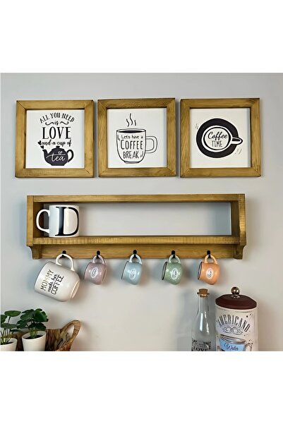 Wooden Factory Kahve Köşesi Raflı Fincan Askılıklı Ahşap Tablo Seti
