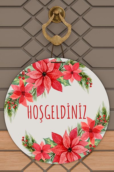 Dormot Home Modern Digital Printing Red Floral Welcome Door Ornament