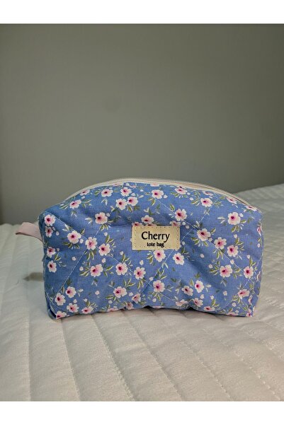 Cherry tote bag حقيبة مكياج على شكل زهرة زرقاء مقرمشة