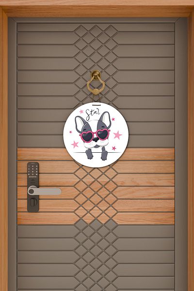 Rugmood Μοντέρνα ψηφιακή εκτύπωση Beeyellow Dog Baby Door Στολίδι με γυαλιά