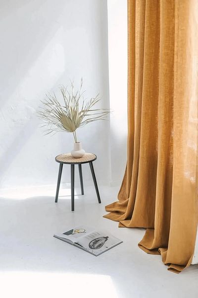 miyolin Mustard Background Linen Curtain - Washed and Cornered, Single Wing Pleat Free