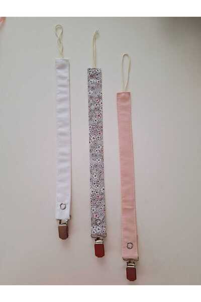 BERLİNA DOLLS Emzik Askı seti 3'lü-Emzik Zinciri 3lü set-Pembe-Beyaz-Gri Çiçekli