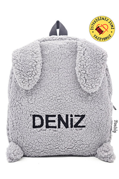 Tosbiş [ Kişiye Özel Isimli ] Tavşan Gri 0-8 Yaş Çocuk Sırt Çantası, Kreş Çan...