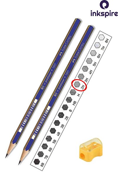inkspire مجموعة مبراة أقلام رصاص متدرجة 2H مع عدد 2 قلم رصاص أسود.