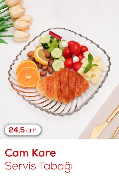 Vienev Glass Square Presentation and Serving Plate 24.5 cm