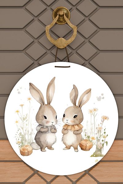Rugmood Σύγχρονη ψηφιακή εκτύπωση Beyazz Two Rabbit Παιδικό Στολίδι Πόρτας
