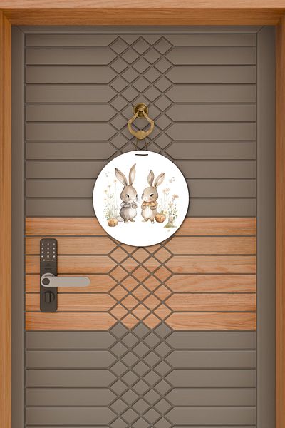 Rugmood Σύγχρονη ψηφιακή εκτύπωση Beyazz Two Rabbit Παιδικό Στολίδι Πόρτας