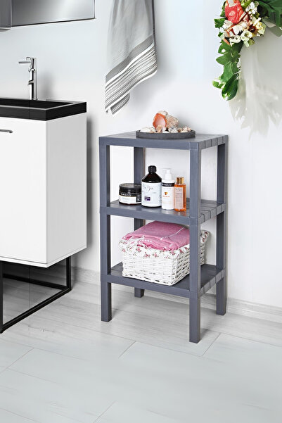 Hesaplı Kasa 3 Katlı Dikey Raf Düzenleyici Plastik Raf Ünitesi Siyah, Kitaplık, Banyo, Mutfak Rafı, Gri