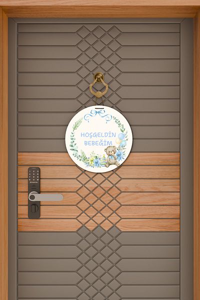 Dormot Home Modern Digital Print White Blue Teddy Bear Welcome Baby Door Ornament