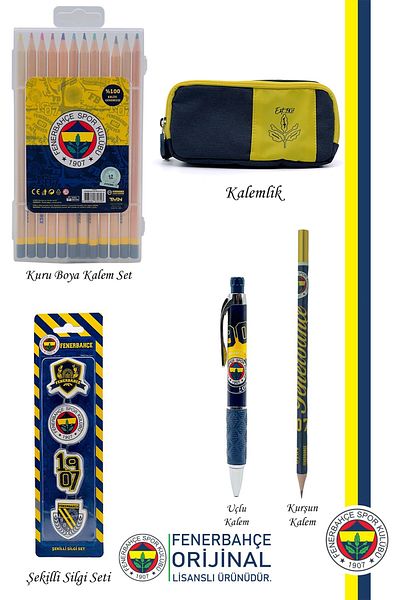Fenerbahçe Original Licensed Pen Pen Holder Dry Paint Eraser Gift Set