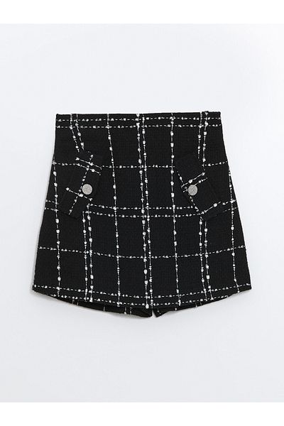 LC Waikiki Black Elastic Waist Girls' Tweed Short Skirt