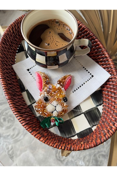 Hatice sakallı design 1 Piece of Rabbit Embroidered Custom Design Stone-Patterned Coffee Side Cocktail Presentation Napkin