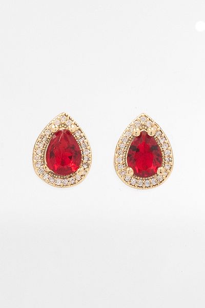 Bijuty Zircon Stone Gold Color Red Drop Stone Earrings