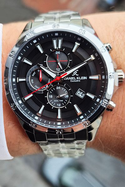 Daniel Klein Exclusive Dual Time Waterproof Men's Wrist Watch - with 12/24 Hours Calendar