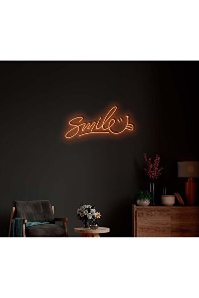 NEON TABELACIM Smile Yazılı Gülen Yüz Figürlü Neon Tabela