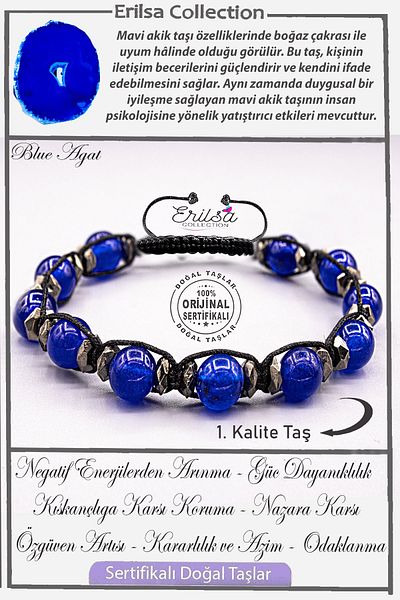 Erilsa Certified Aaa+ Quality Real Terahertz - Blue Agate Stone Bracelet