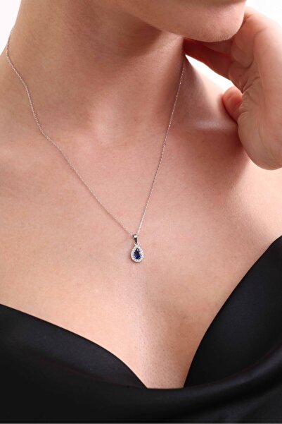 jingle bells Damla Safir Renkli Zirkon Kolye 925 Ayar Gümüş Rodyum