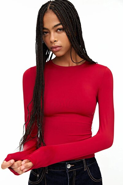 DANZY Polyemid Fabric Women's Bady Crew Neck Soft Textured Fabric Long Sleeve Belt Top Body