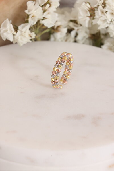 jingle bells Dorika Iki Sıralı Ayarlanabilir 3 Renkli Yüzük 925 Ayar Gümüş Do...