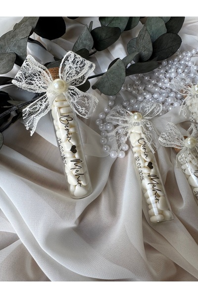 Gami Handmade Cam Tüp Şişe Kalp Draje Nikah Şekeri Söz, Nişan, Nikah, Doğum günü, Düğün, Hediyelik - 20 Adet