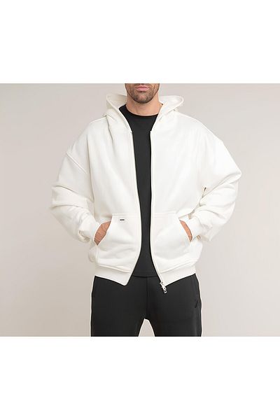 CDA White Zippered Kangaroo Pocket Sweatshirt