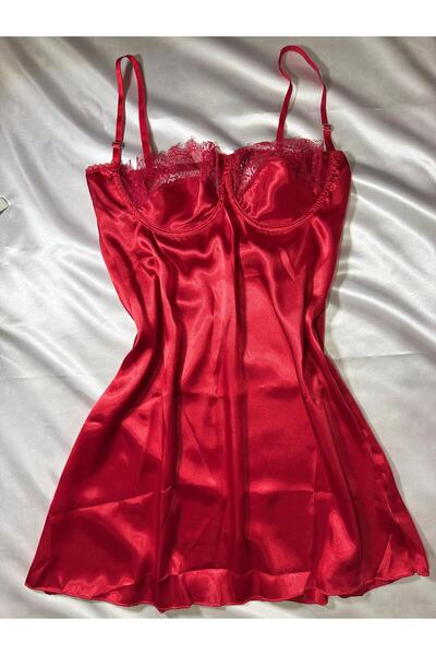 Purelove Secret Dantel Yaka Saten Göğüs Kaldıran Balenli Sırt Detaylı Kısa Gecelik