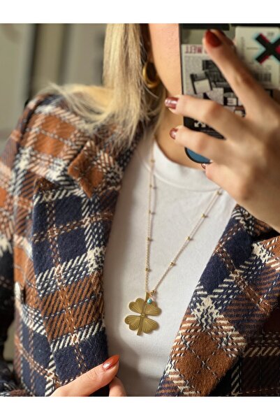 SHINELUC سلسلة دوريكا الفولاذية مع قلادة البرسيم المطرزة بعين الشر