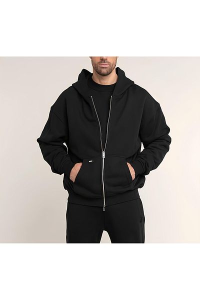 CDA Black Zippered Kangaroo Pocket Sweatshirt